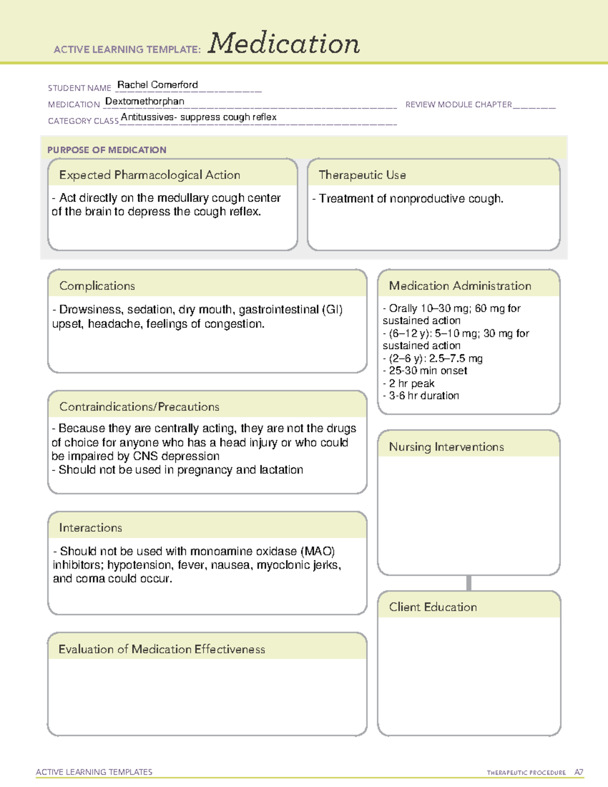 Dextomethorphan - Notes - ACTIVE LEARNING TEMPLATES THERAPEUTIC ...