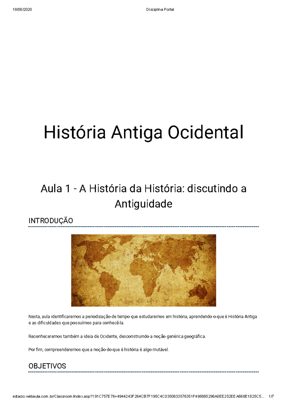 Historia Antiga Ocidental-Aula 1 - História Antiga Ocidental Aula 1 - A ...