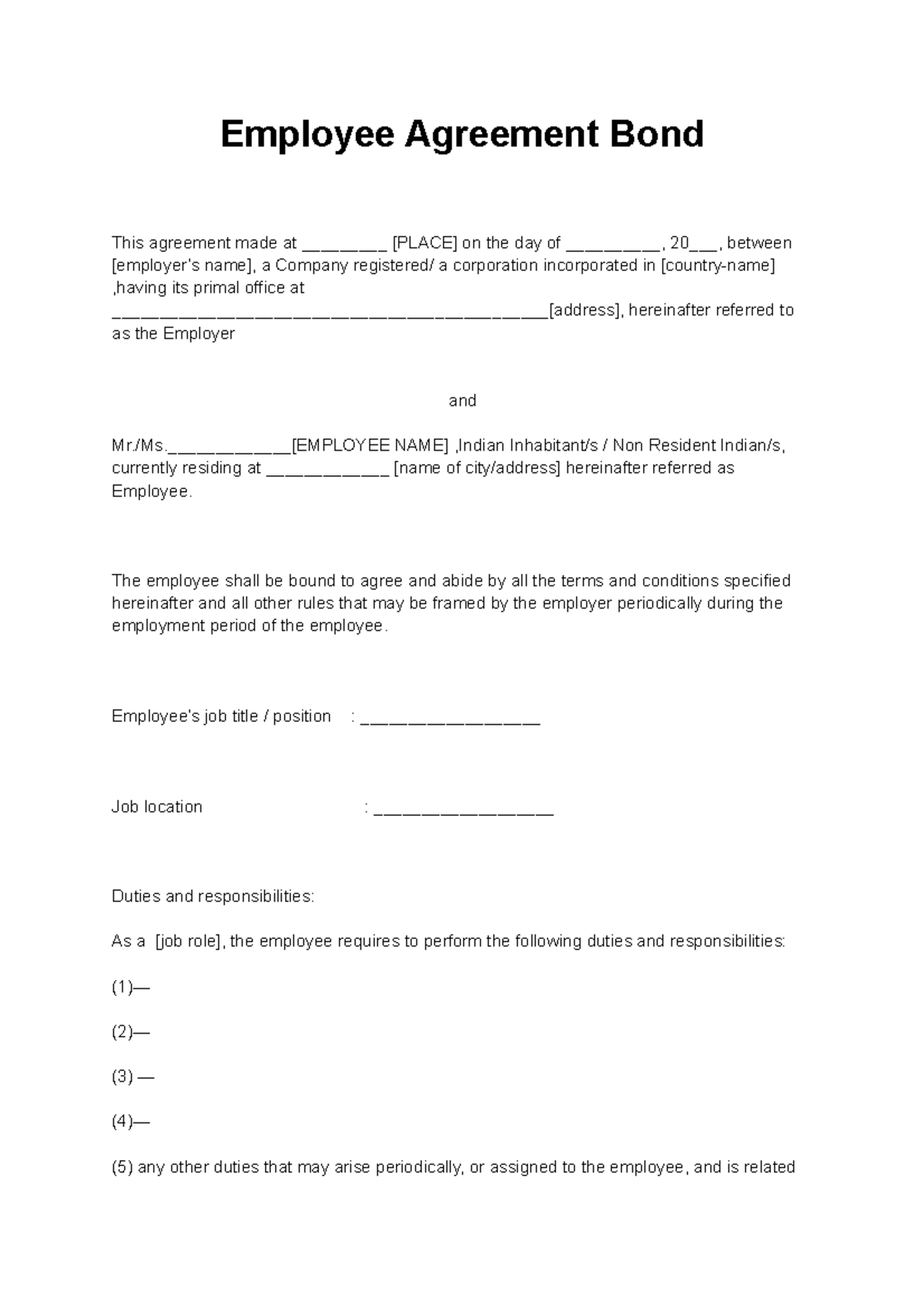 Employee-Agreement-Bond - Employee Agreement Bond This agreement made ...