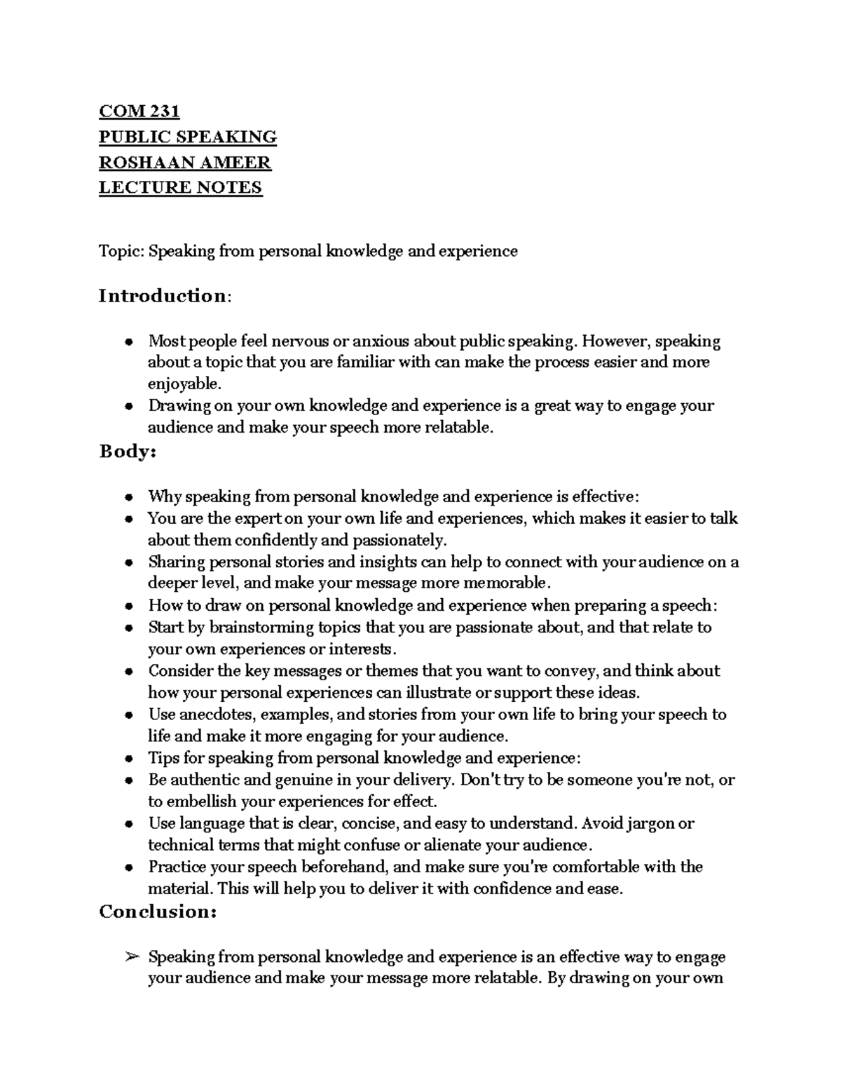 Speaking From Personal Knowledge And Experience Com 231 Public