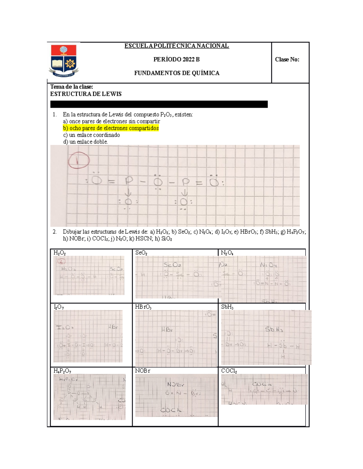 Estructura De Lewis Escuela PolitÉcnica Nacional PerÍodo 2022 B Fundamentos De QuÍmica