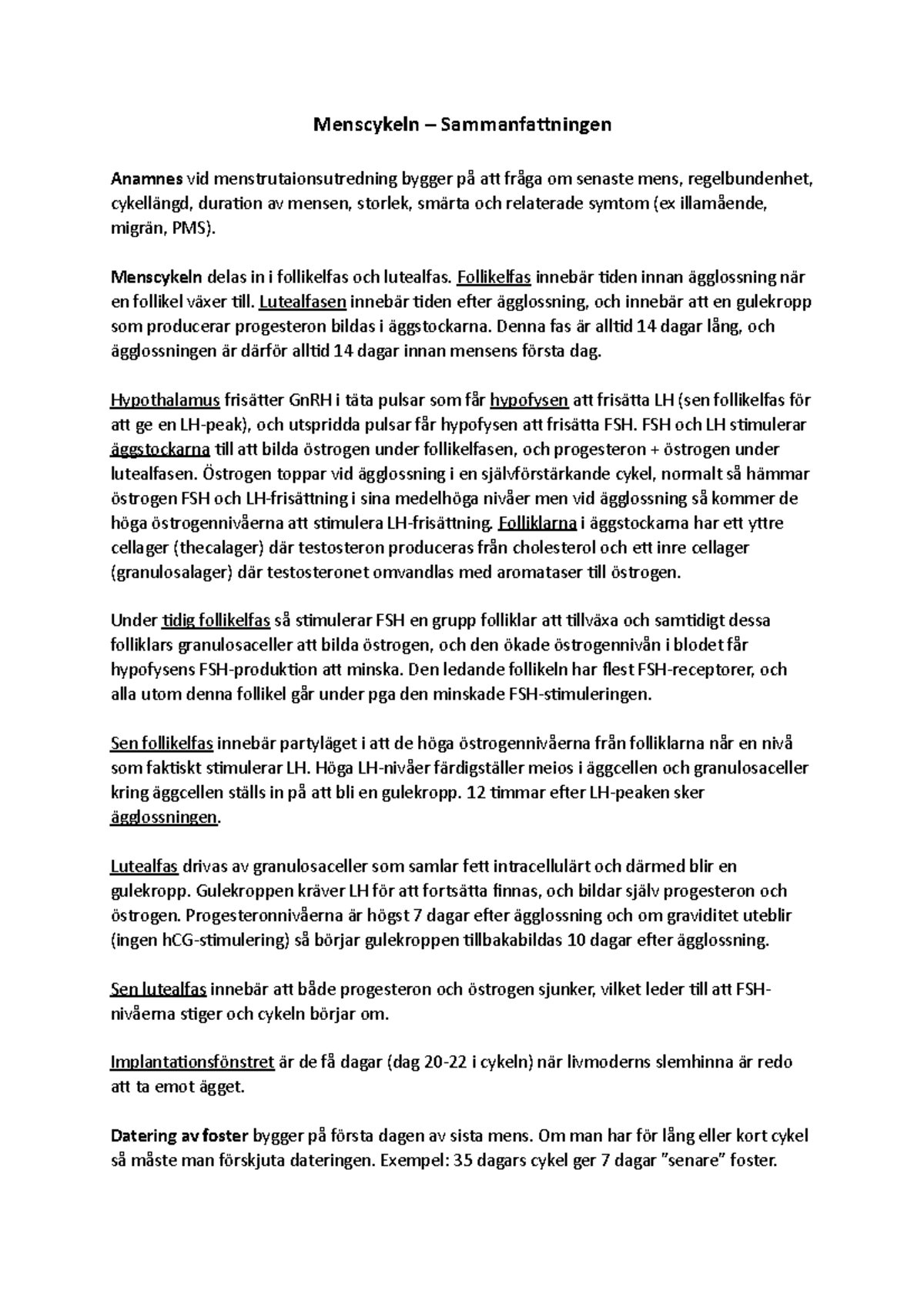 Menscykeln - föreläsningsanteckningar 1 - Klinisk medicin V 