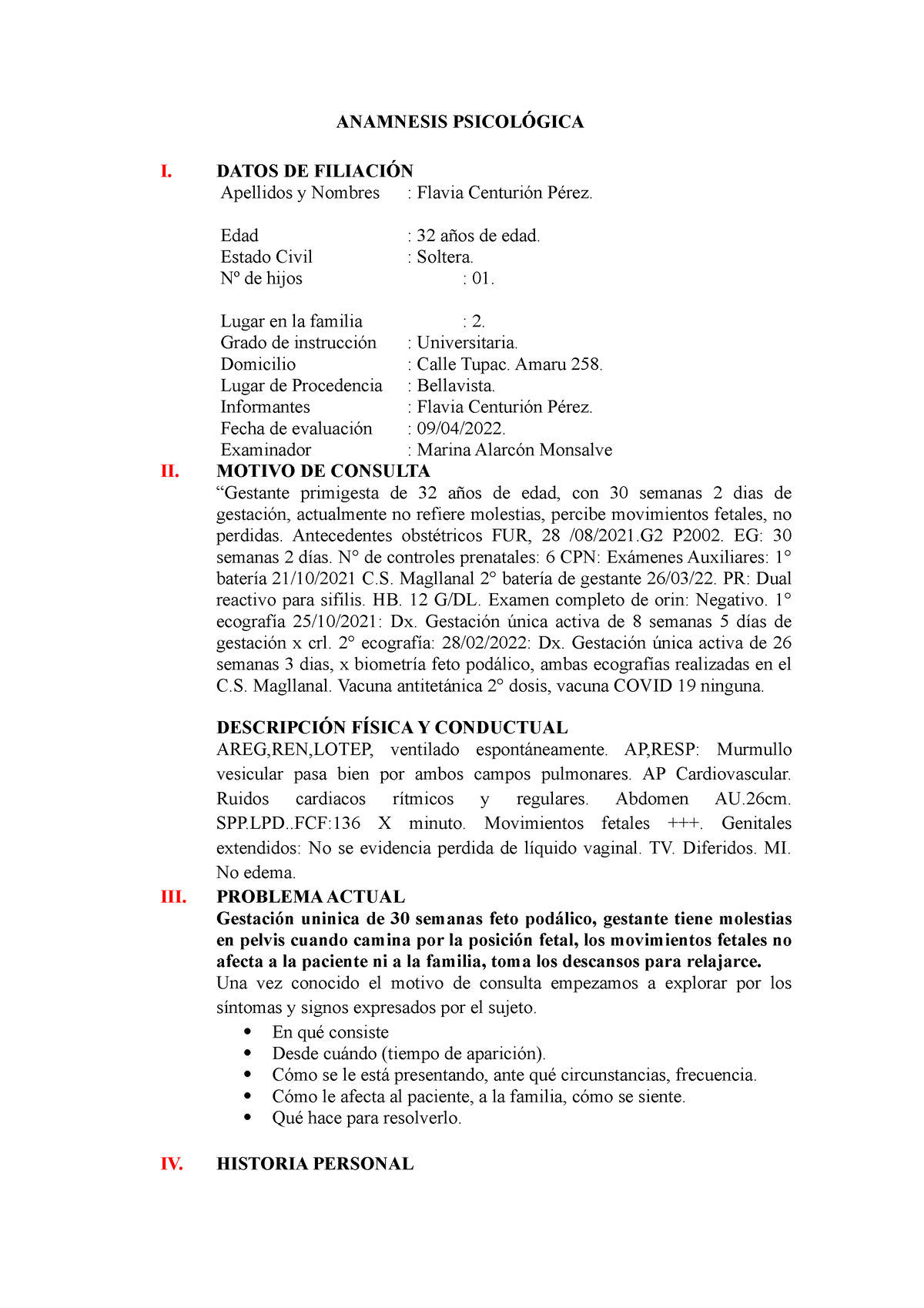 Modelo De Anamnesis Psicológica Anamnesis PsicolÓgica I Datos De