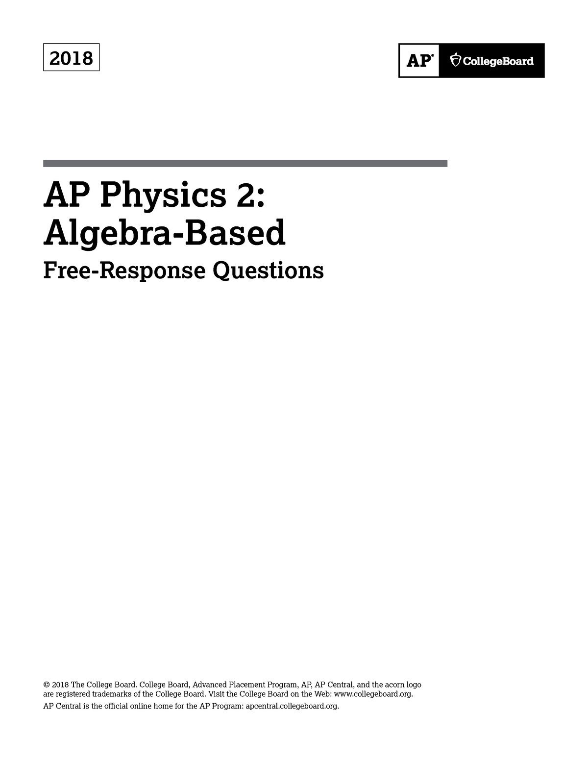 Ap18 frq physics 2 APP2 AP test prep 2018 AP Physics 2 Algebra