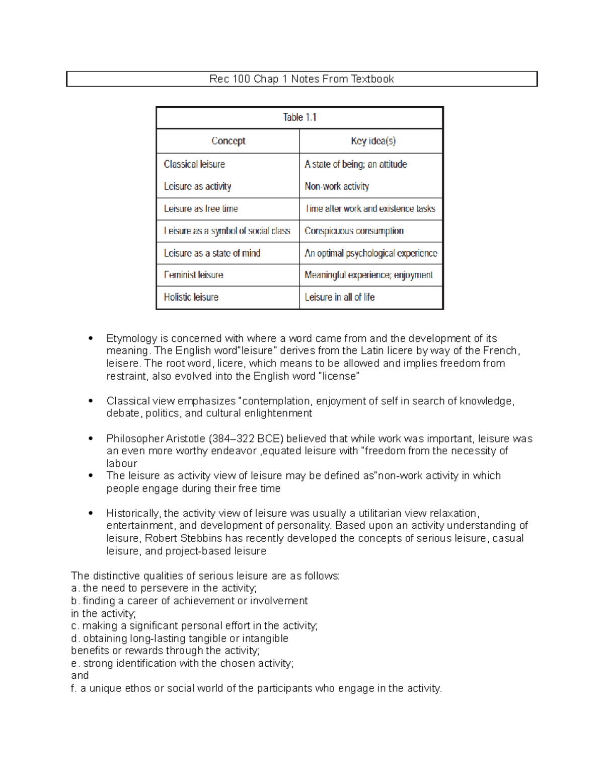 Rec 100 Chap 1 Notes easy Rec 100 Chap 1 Notes From Textbook