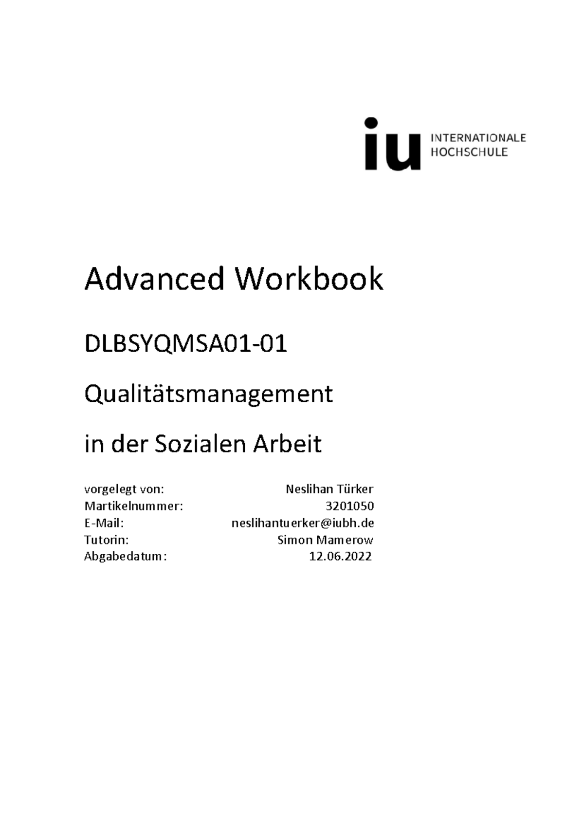 Iu Soziale Arbeit Modulhandbuch 20220608 Dlbsaqmsa 01 - Advanced Workbook DLBSYQMSA01