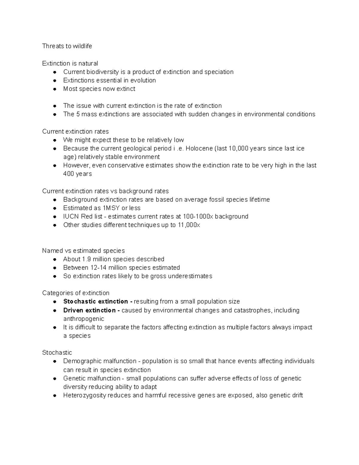 Threats to wildlife - Threats to wildlife Extinction is natural Current