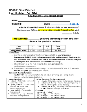 USC CSCI 103L Fall 2024 Syllabus V2 - CS 103 Introduction To ...