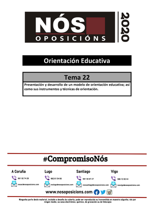 TEMA 1 Modelos DE LA Orientación Educativa - Orientación Educativa Tema 22  Presentación y desarrollo - Studocu