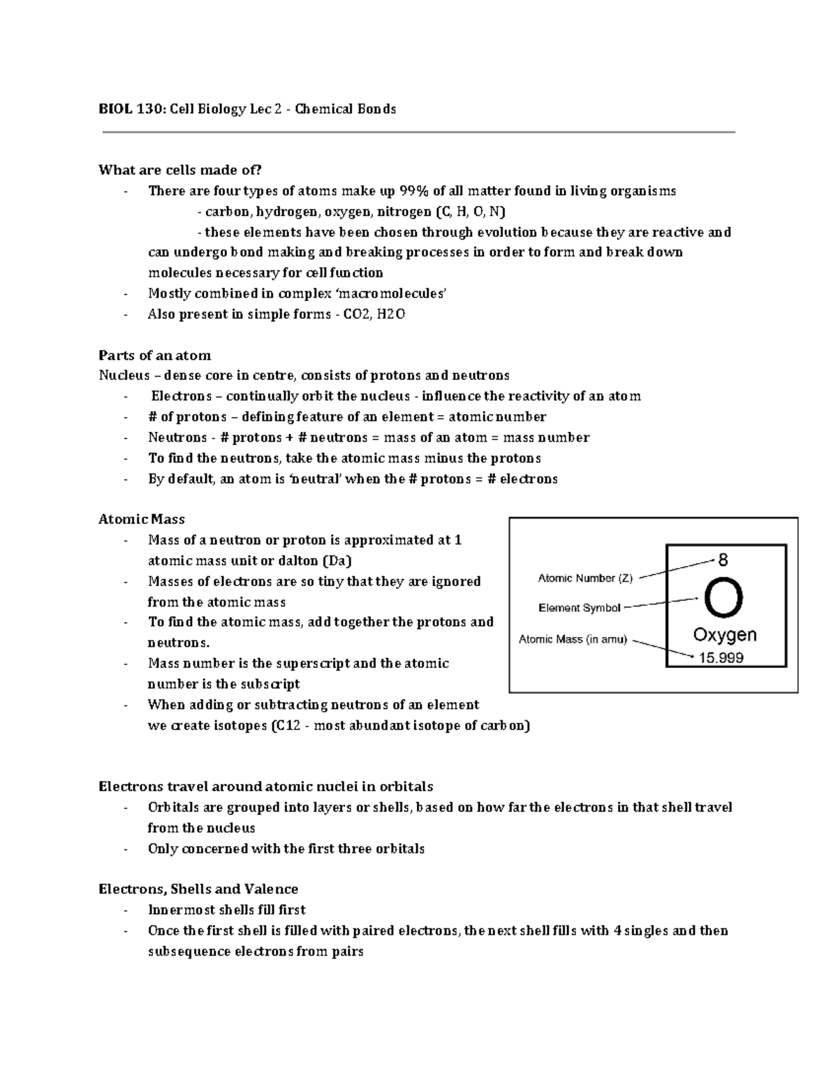 BIOL 130 - Cell Biology Lec 2-2 - BIOL 130: Cell Biology Lec 2 ...