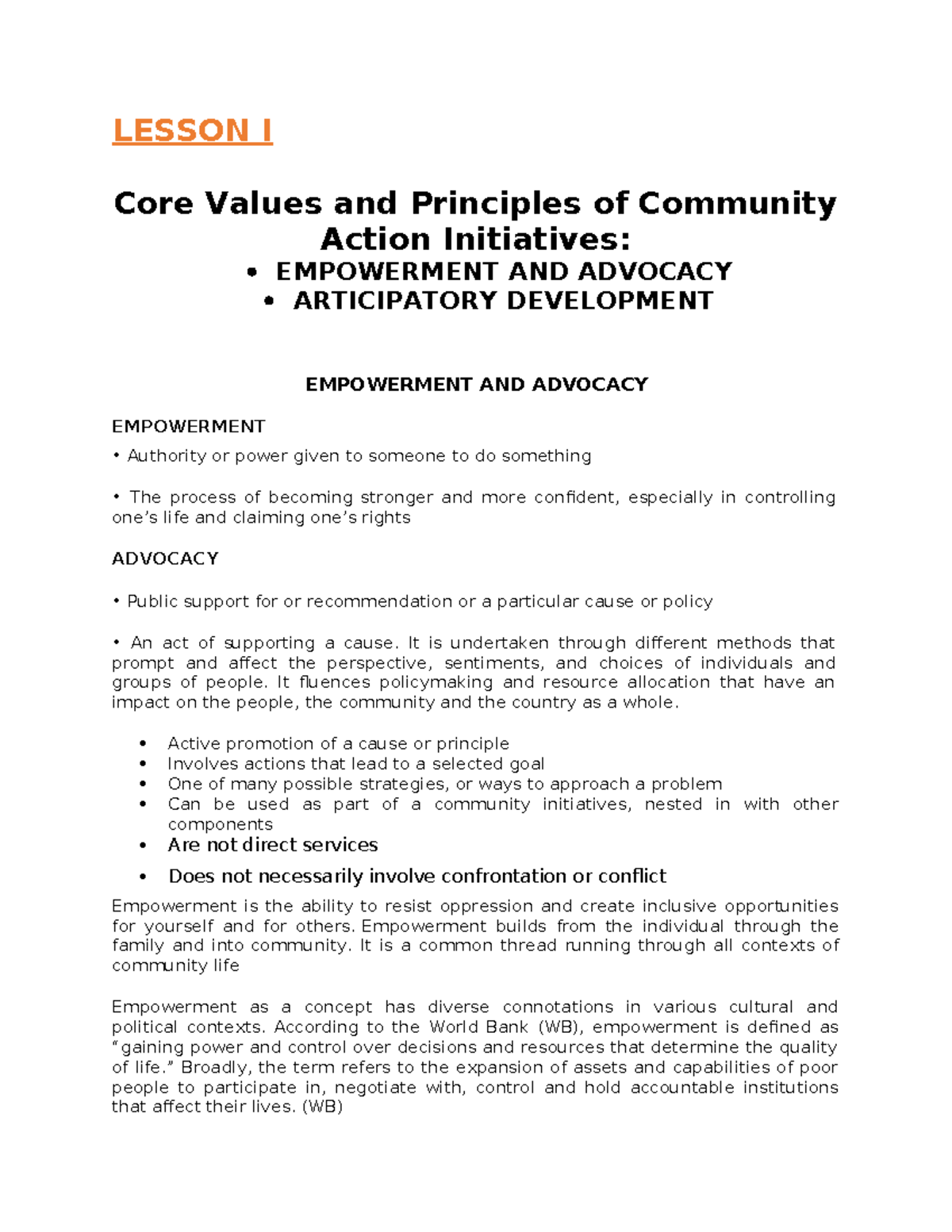 Lesson-I- Community-ENG.-12 - LESSON I Core Values and Principles of ...