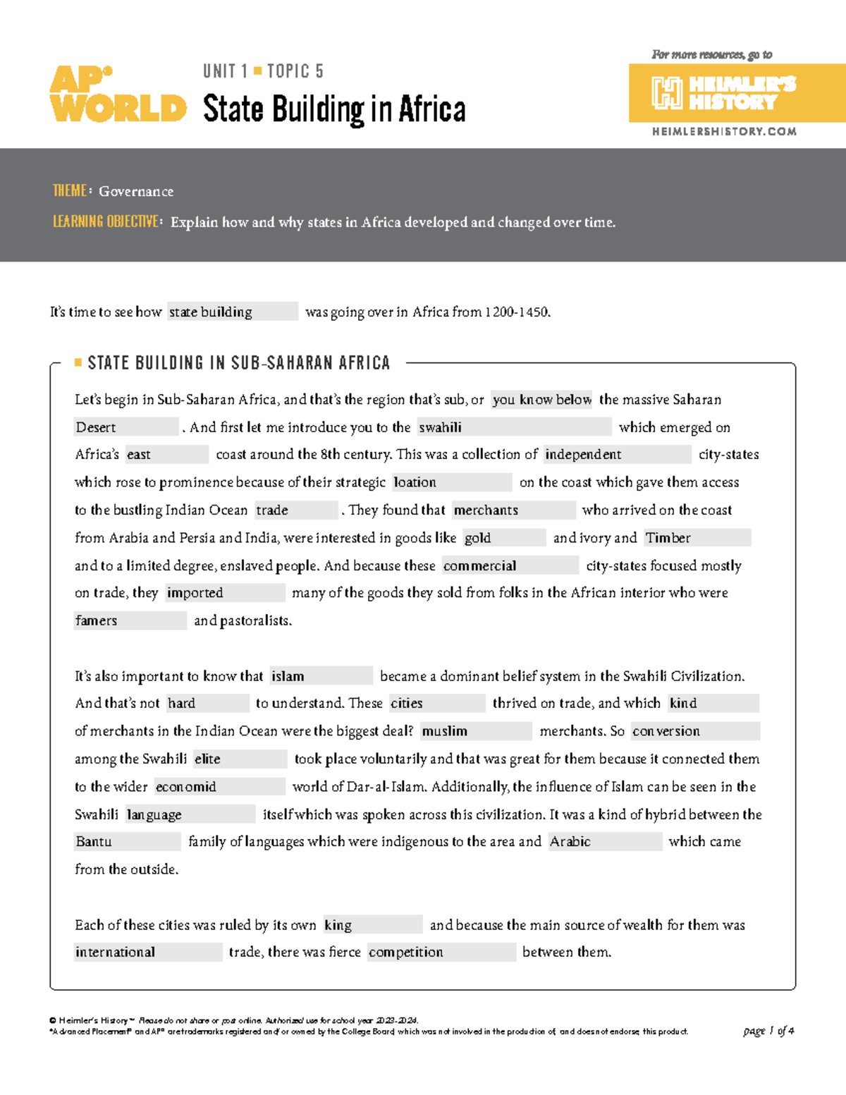 AP World Unit 1 Topic 5 Noteguide - © Heimler’s History TM Please do ...