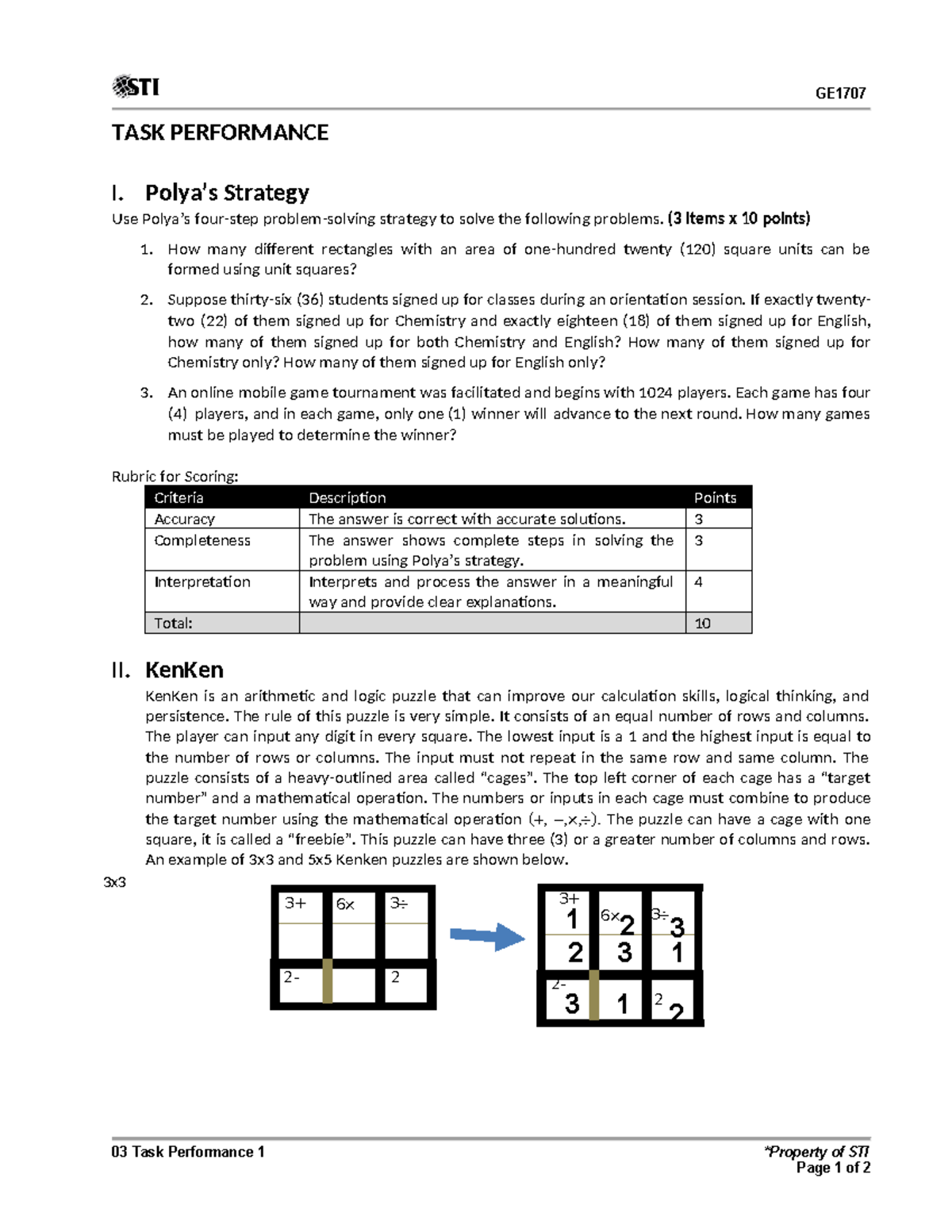 03 Task Performance 1 - mmw - GE 03 Task Performance 1 *Property of STI ...