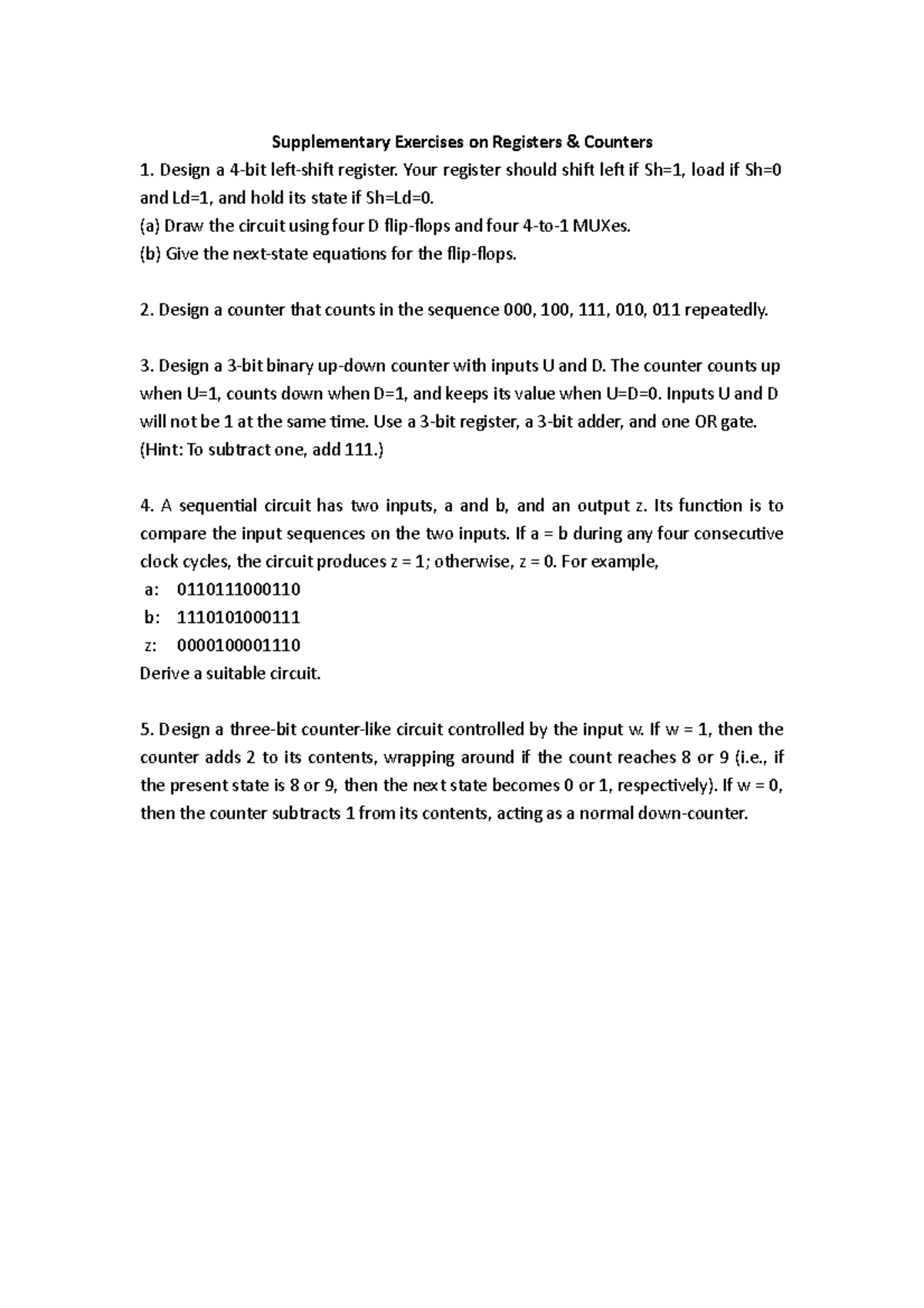 Exercises on registers and counters - Supplementary Exercises on ...