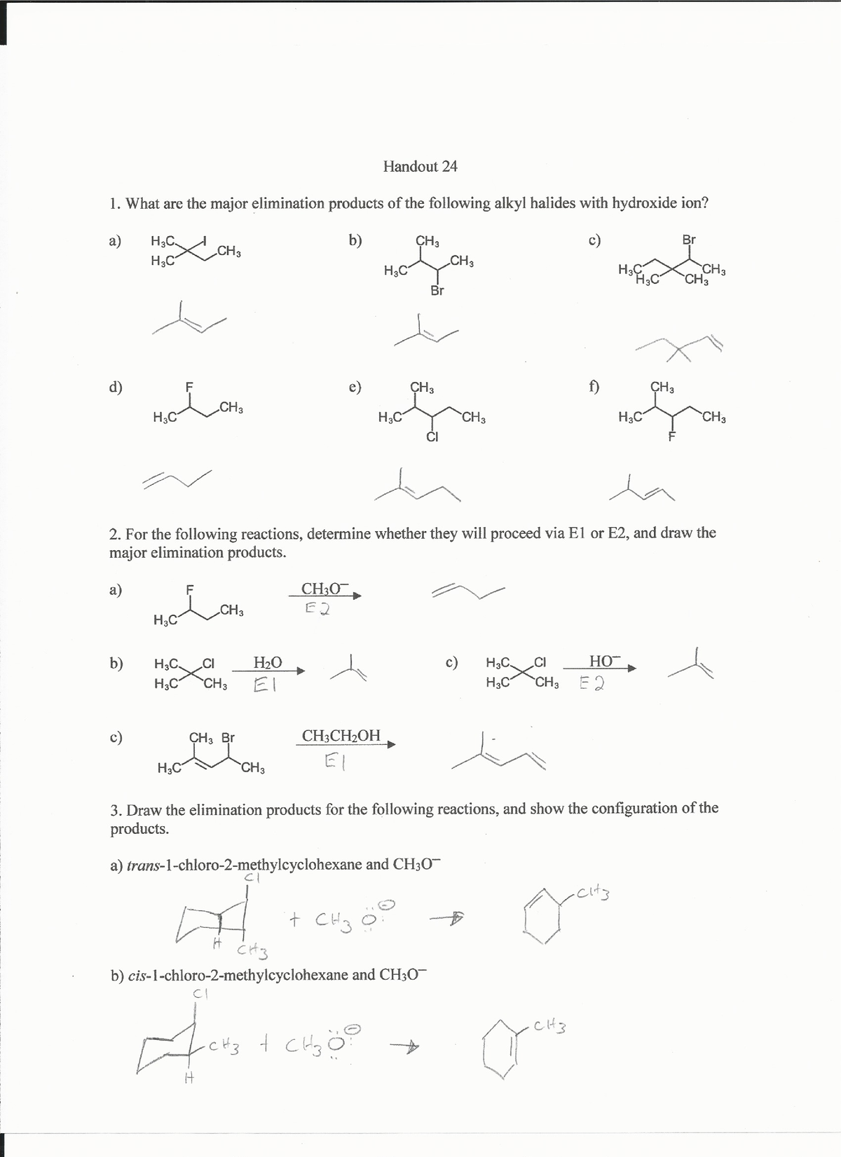 Organic Chemistry Elimination Reactions Worksheet - CEM 251 - Studocu