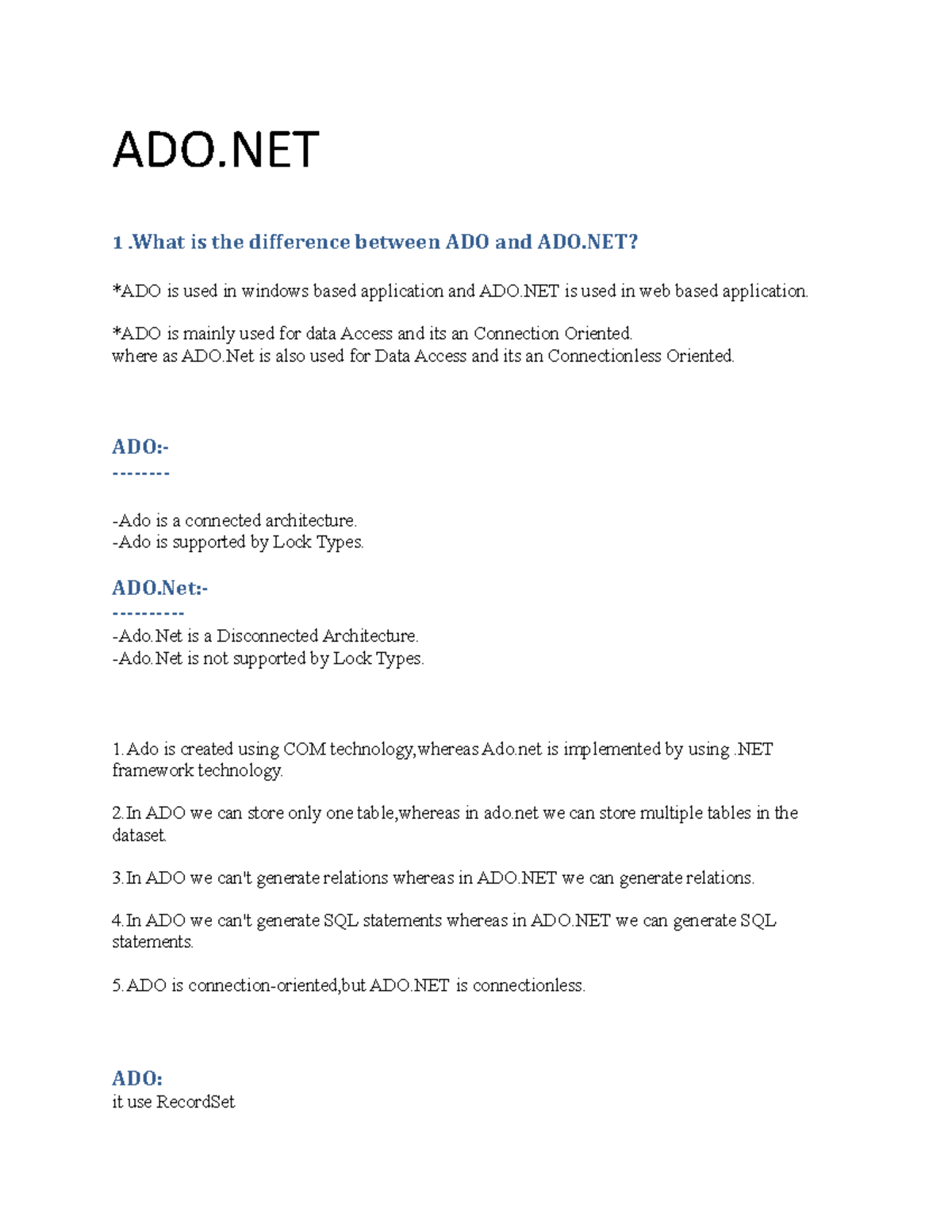 ADO - ADO DOTNET TUTORIALS - ADO 1 .What is the difference between ADO ...
