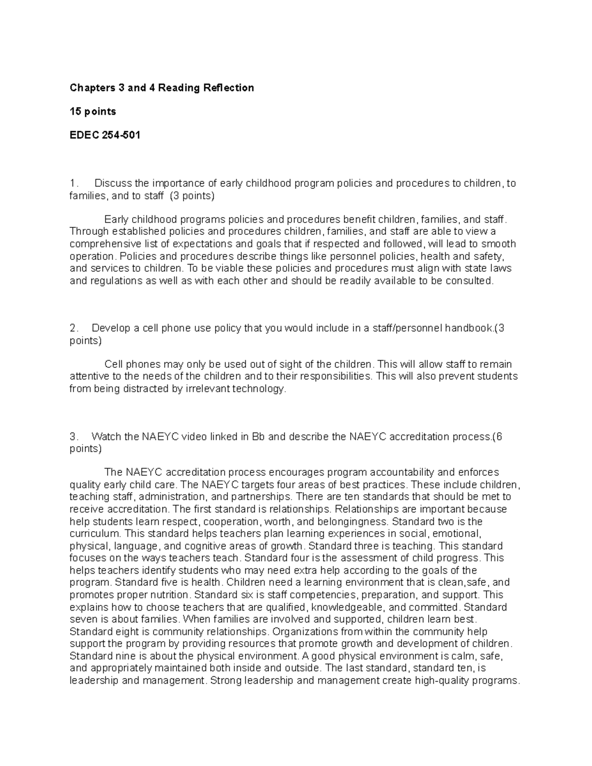 Reading Refecltion ch. 3 and 4 - Chapters 3 and 4 Reading Reflection 15 ...
