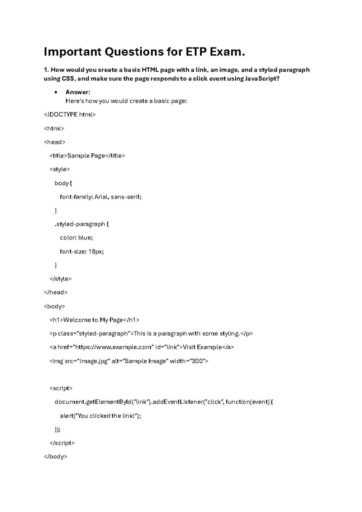 Html Questions ETPExams - Important Questions for ETP Exam. How would ...