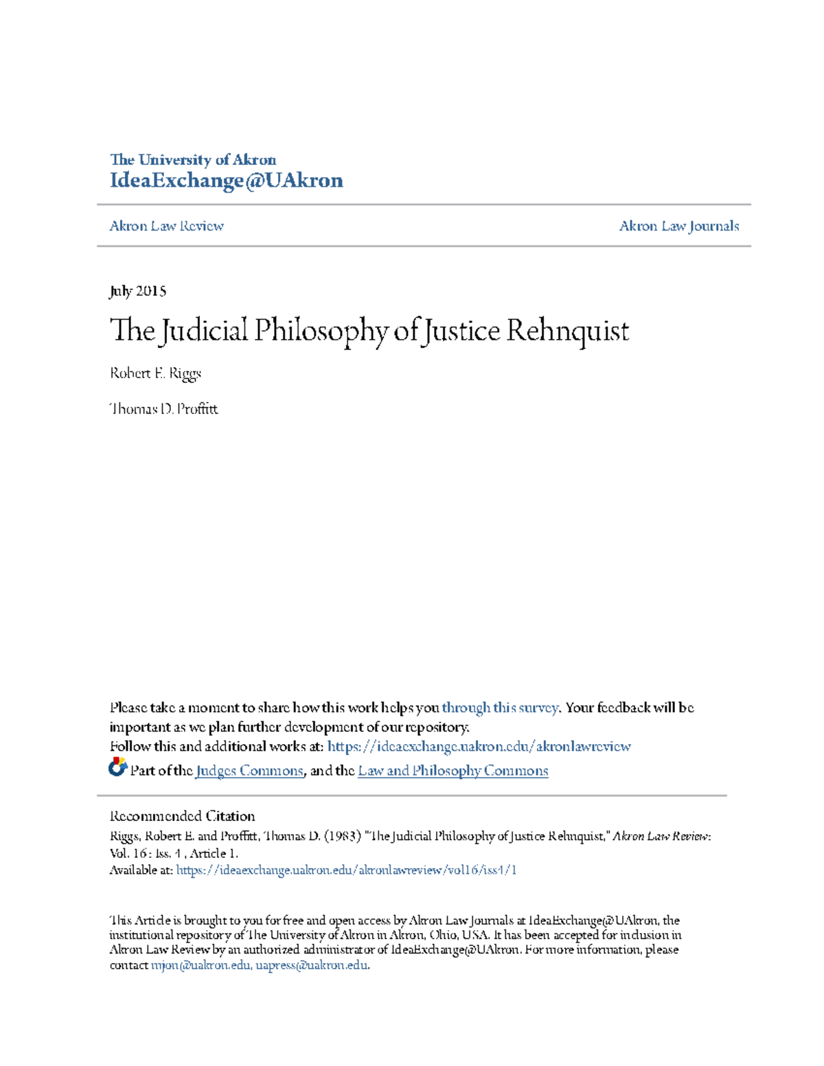 Rehnquist Judicial Philosophy - The University of Akron IdeaExchange ...