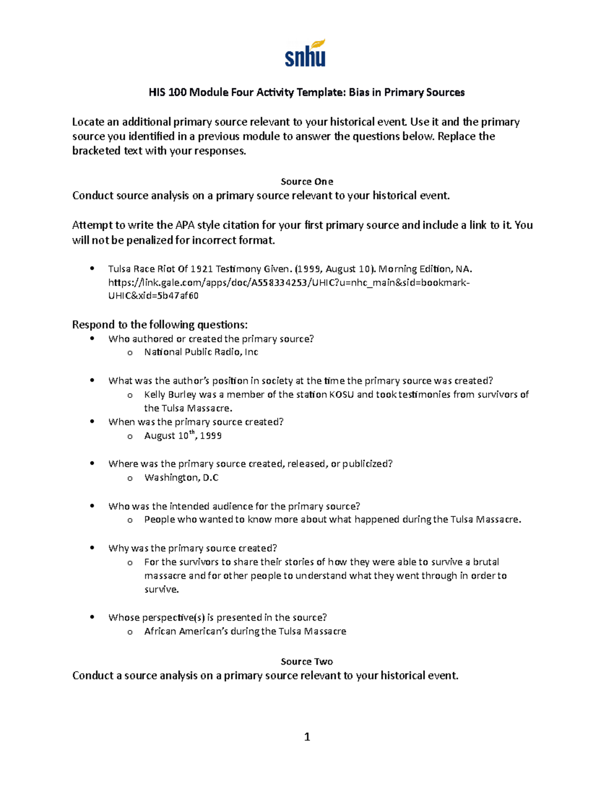 HIS 100 Module Four Activity Bias Template - Use it and the primary ...