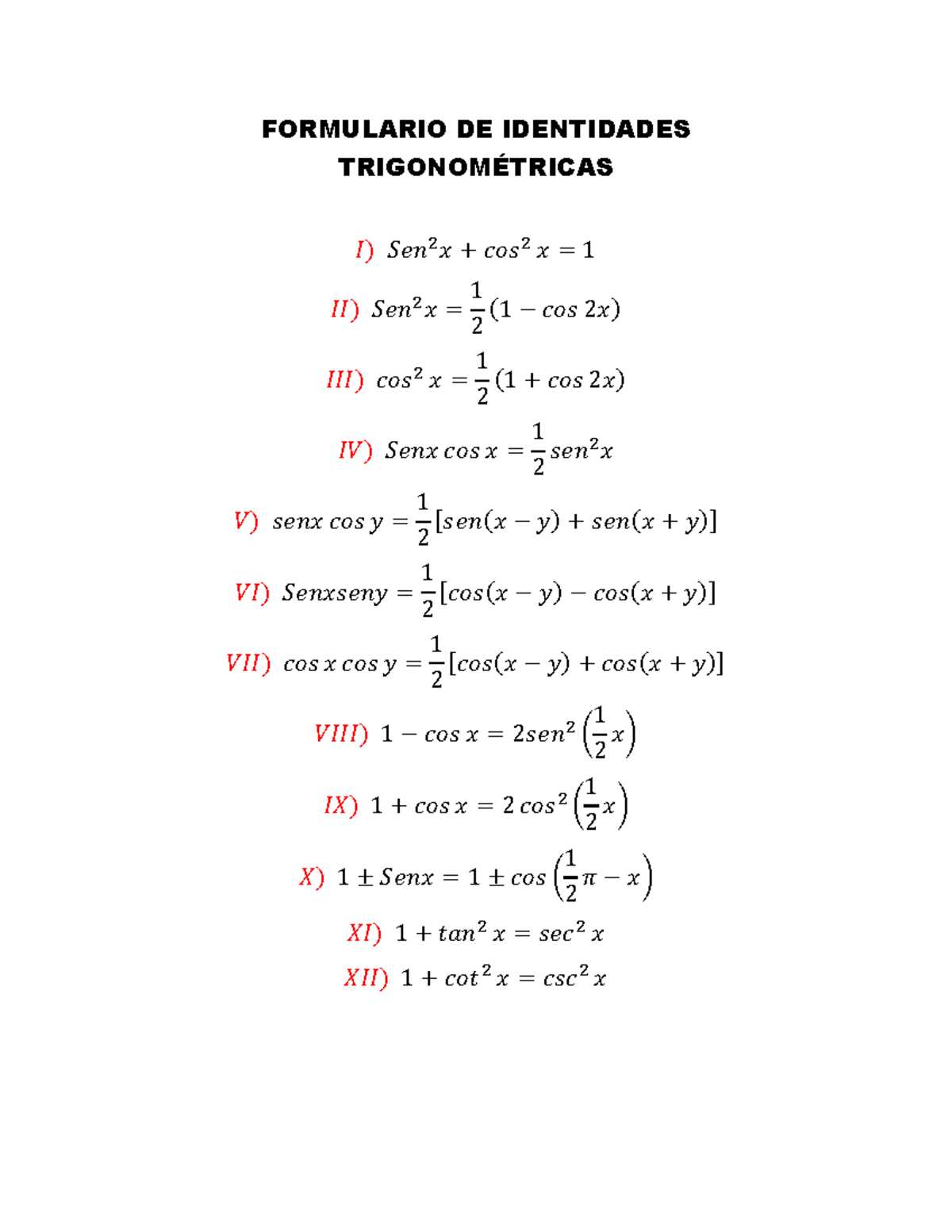Formulario DE Identidades Trigonométricas - FORMULARIO DE IDENTIDADES ...