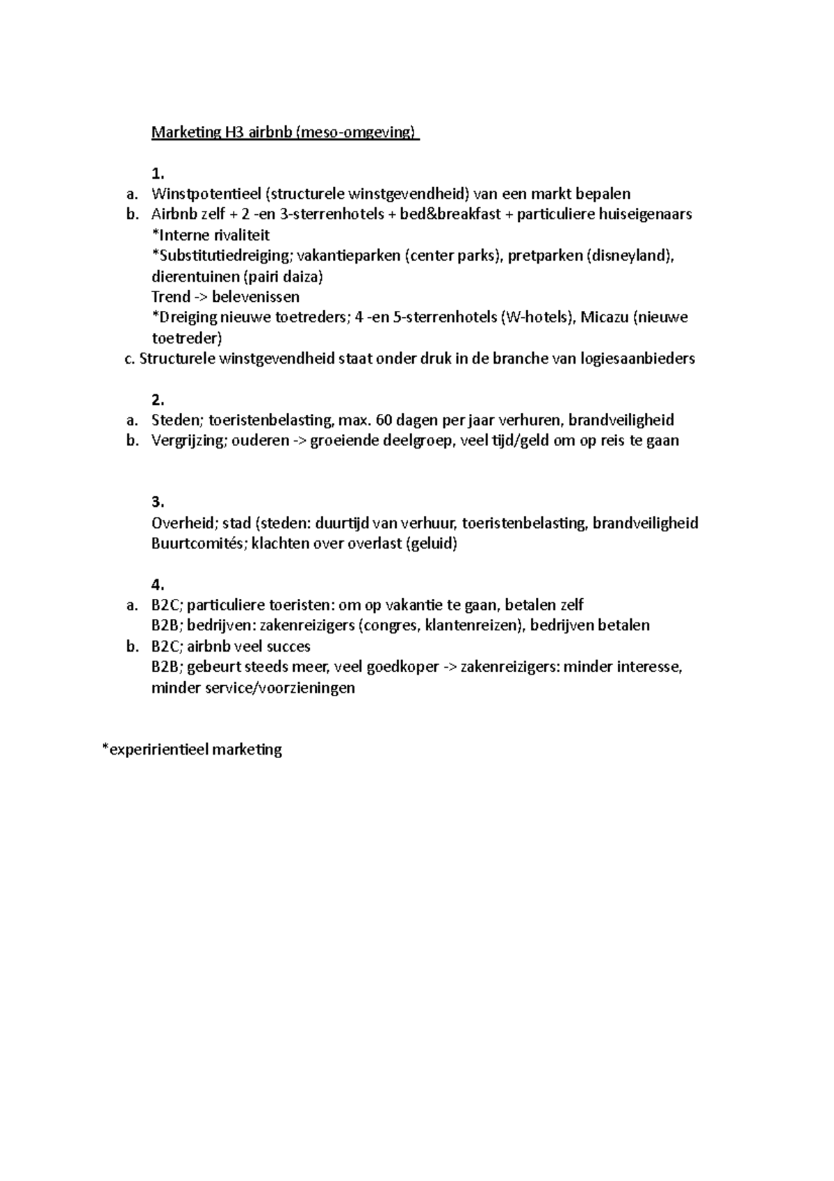 Marketing H3 airbnb Korte oefening Marketing H3 airbnb (meso