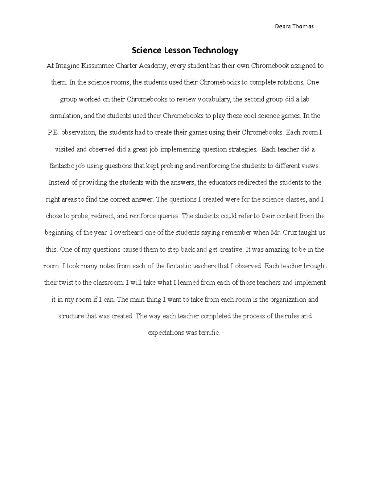 Science Lesson technology Deara Thomas Science Lesson Technology At