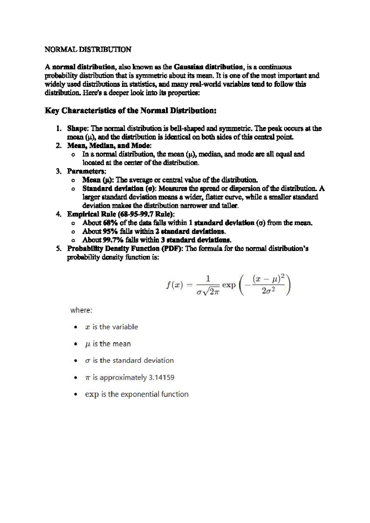 Normal distribution notes - NORMAL DISTRIBUTION A normal distribution ...