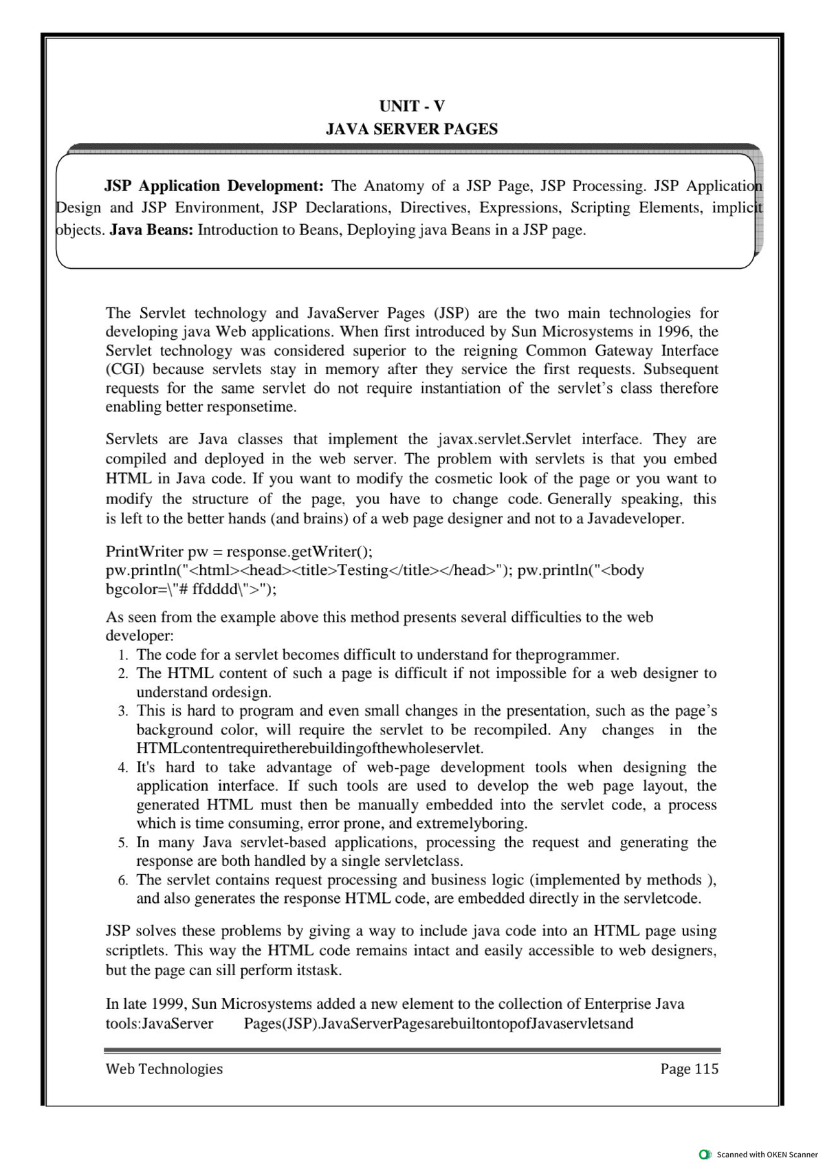 (R18A0517) Web Technologies (10) - UNIT V JAVA SERVER PAGES JSP ...