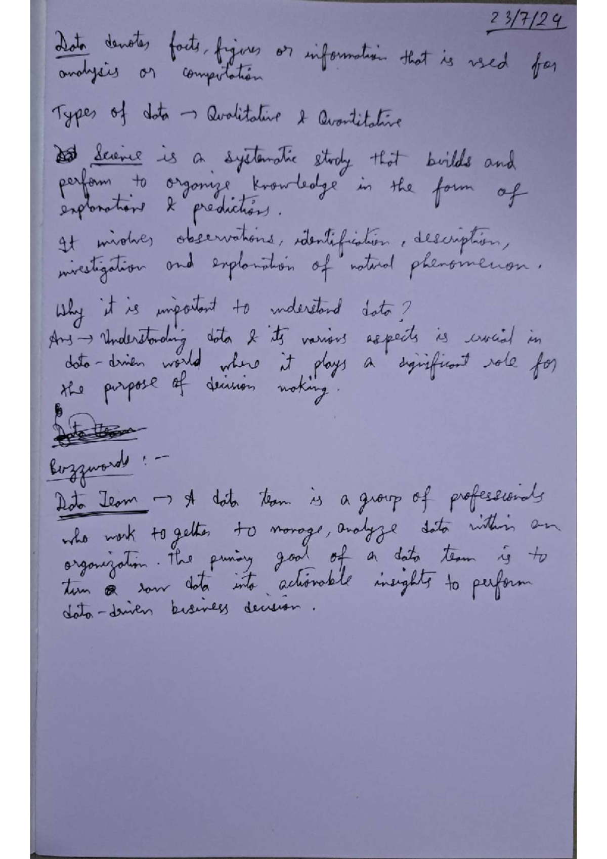 Data science part1 - Class Notes of my unversity - Data denotes facts ...