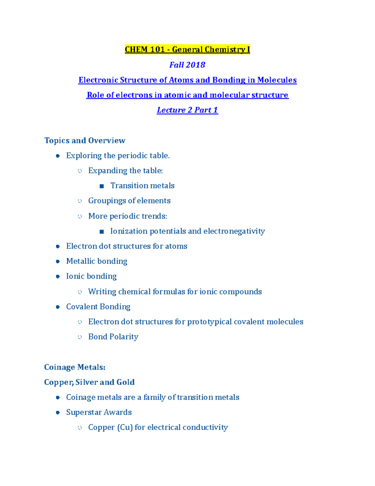 CHEM 101 Lecture 2 Part 1 - Fall 2018 - CHEM 101 - General Chemistry I ...