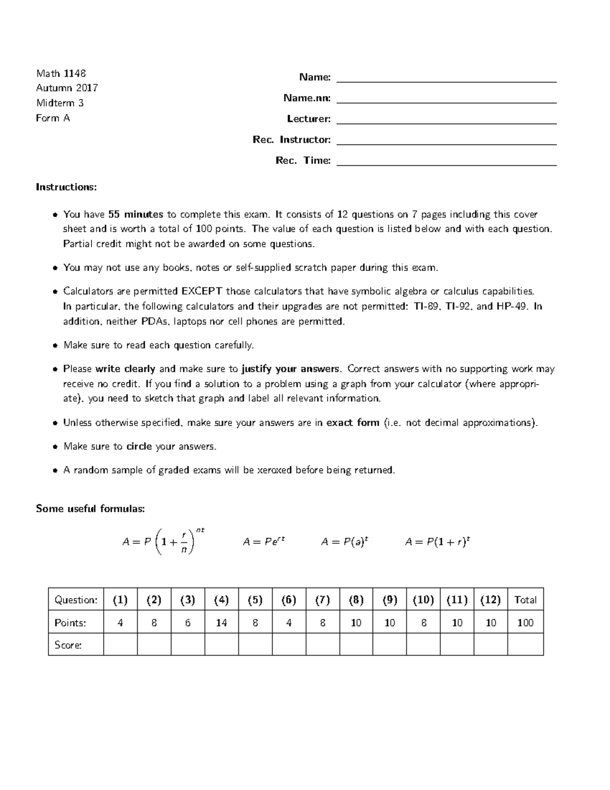 Math 147A Sample Midterm _ MATH 147a : Intro Diff Geometry – VXYCZ