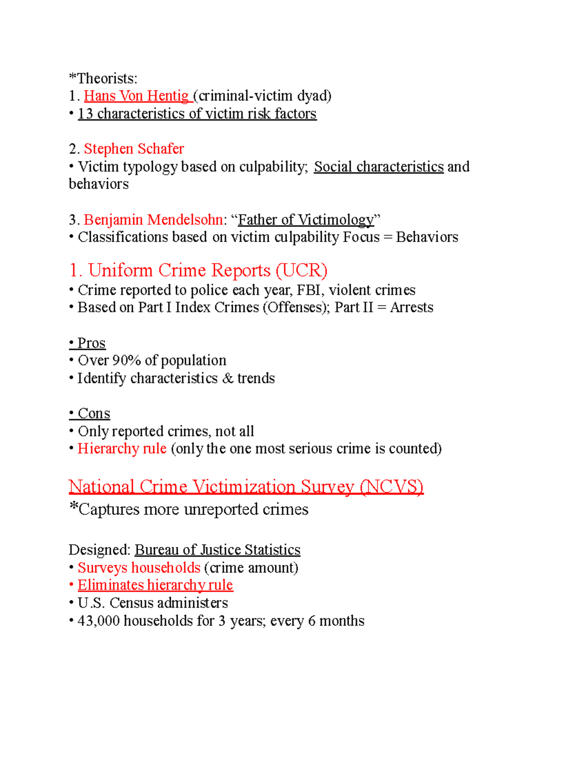 CJ 6 - Victimology Fill In The Blank Lecture Notes - *Theorists: Hans ...