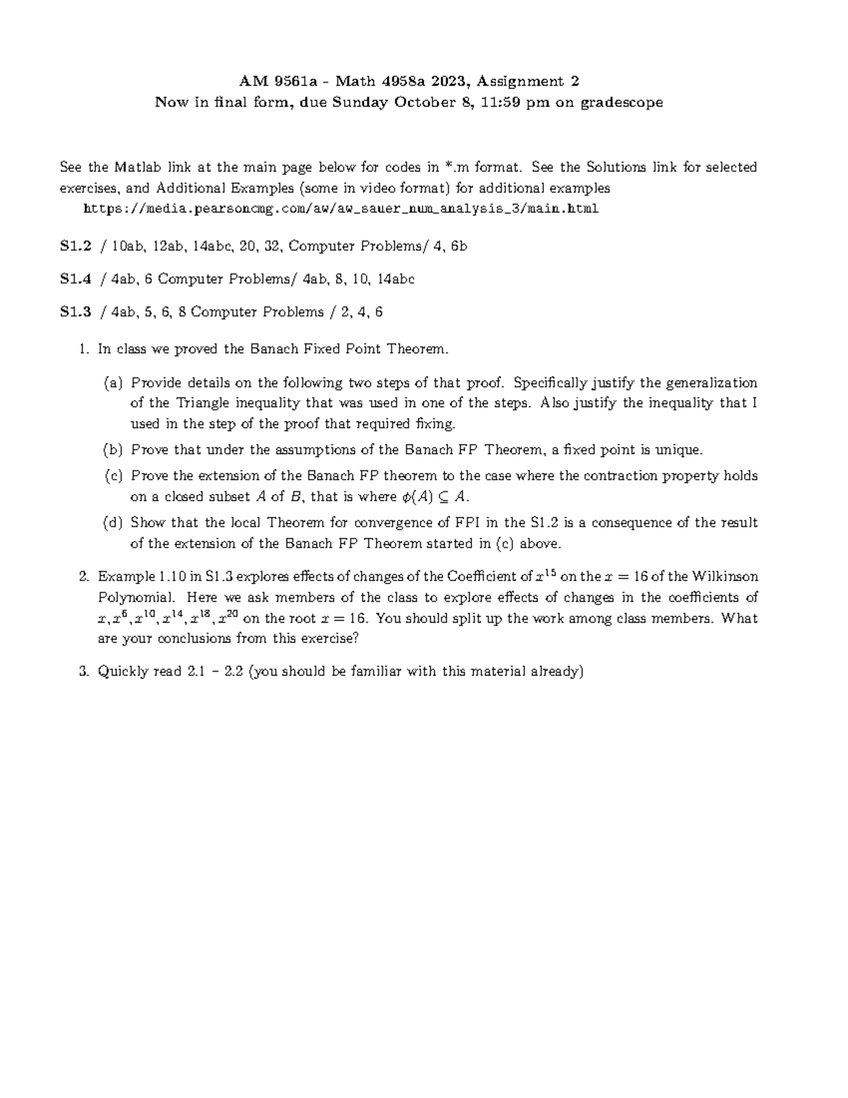 Assignment 2-1 - AM 9561a - Math 4958a 2023, Assignment 2 Now in final ...