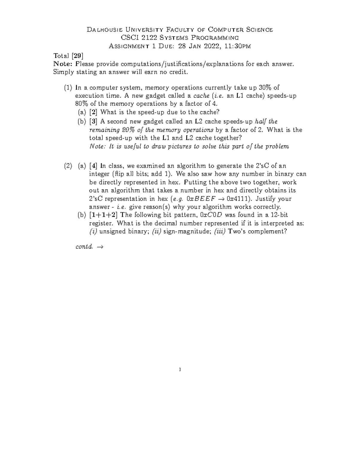 A1 W22 - Assigment 1 - Dalhousie University Faculty Of Computer Science ...