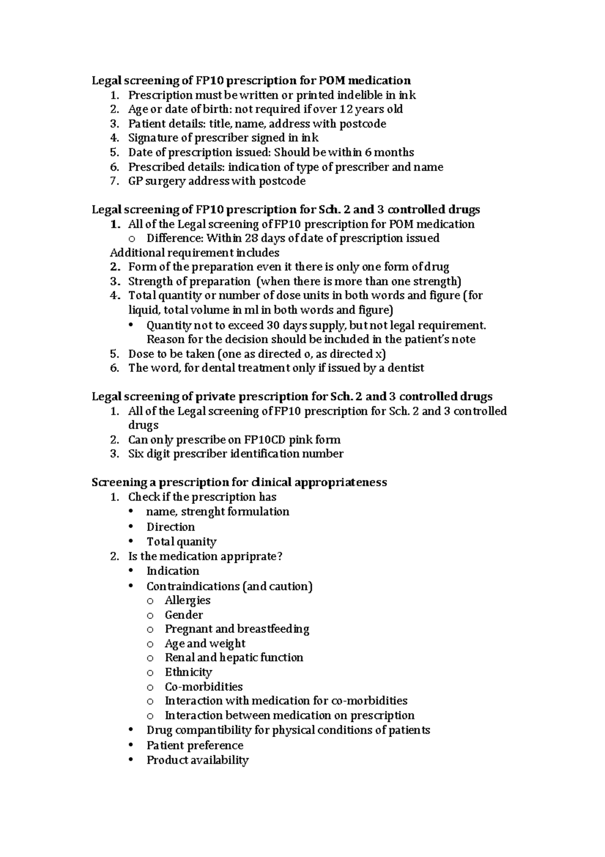 SOP for dispensing, clinical check, legal check, accuracy check Legal