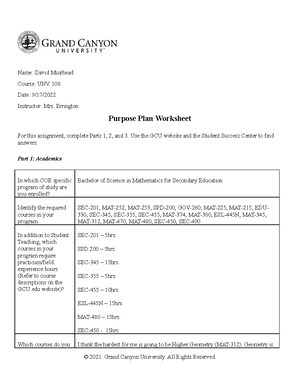 UNV108 T1 Navigatingthe Learning Environment Template - Name: David ...