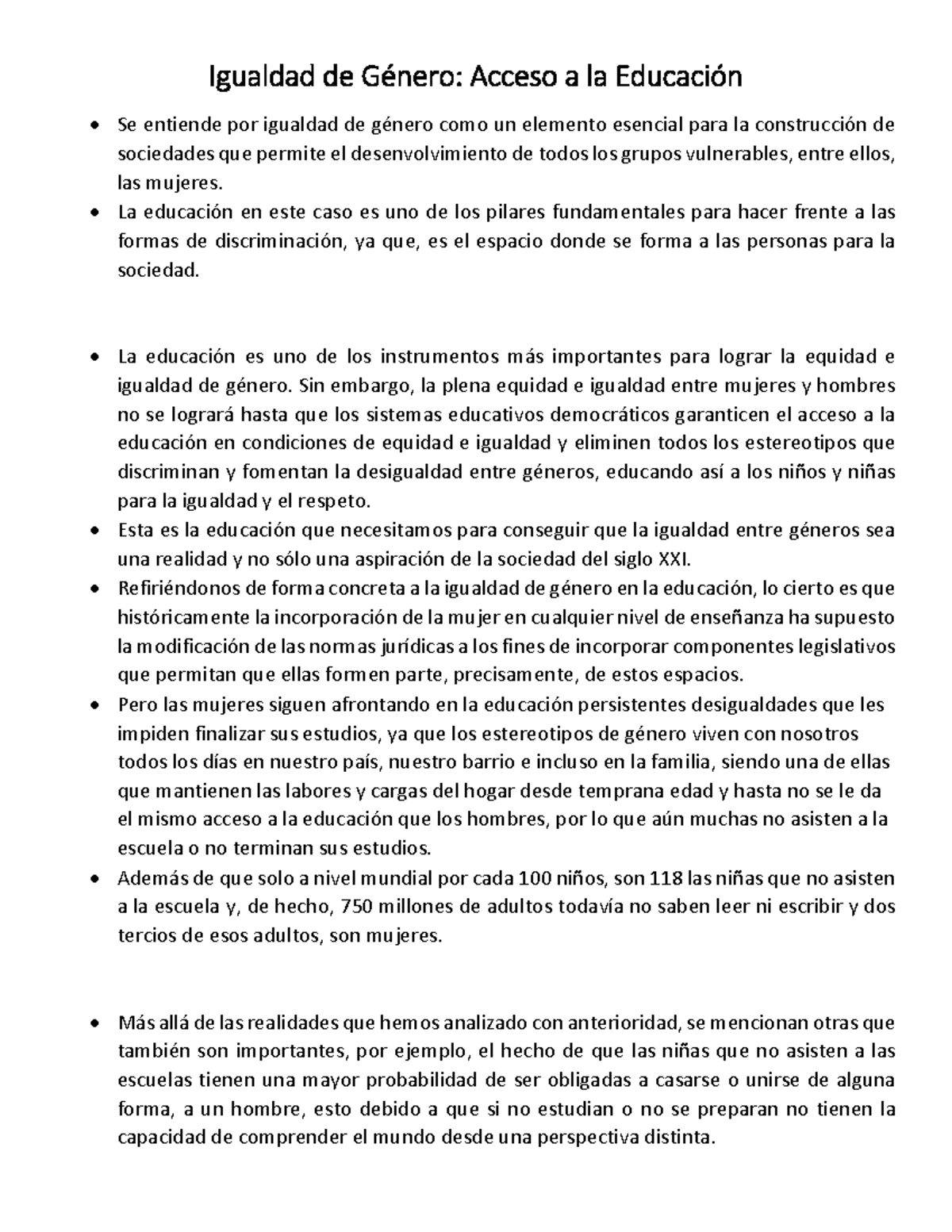 Igualdad de Género en la Educación - Igualdad de Género: Acceso a la ...