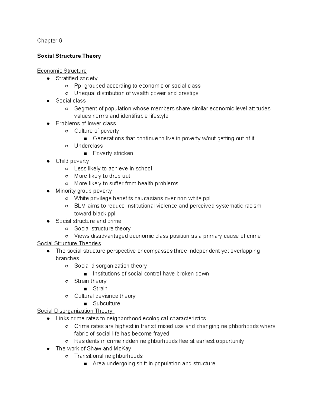 Chapter 6 - Lecture notes 6 - Chapter 6 Social Structure Theory ...