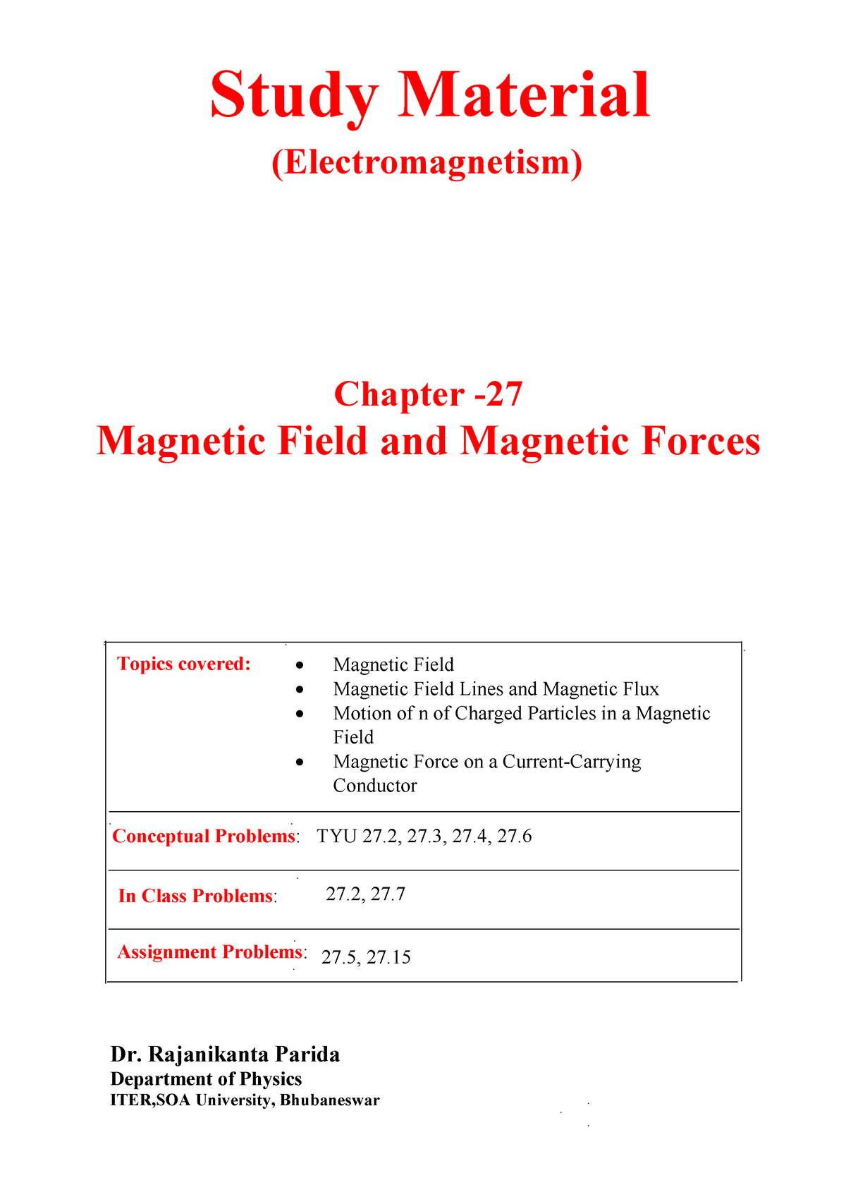 27 Magnetic Field And Magnetic Forces R K Parida - Secured - Chapter ...