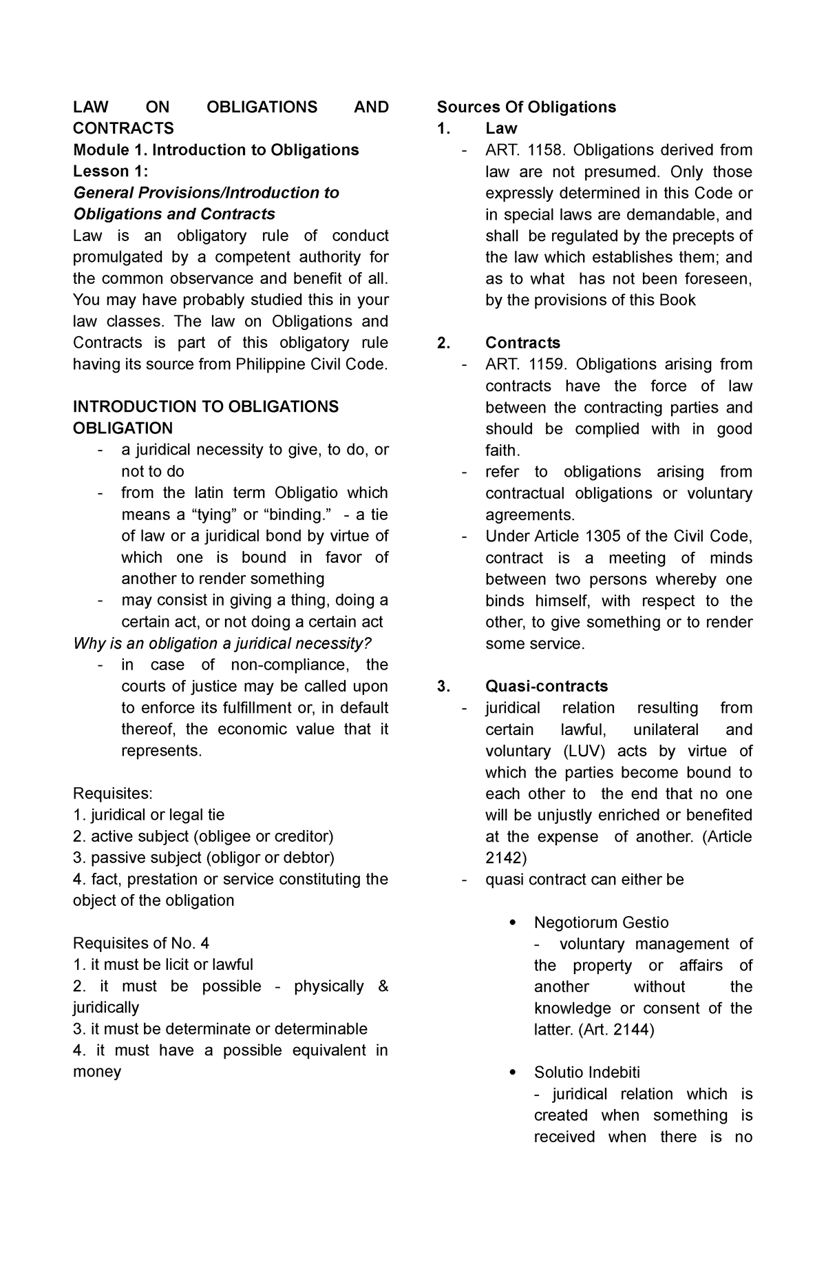 LAW ON Obligations AND Contracts - LAW ON OBLIGATIONS AND CONTRACTS ...