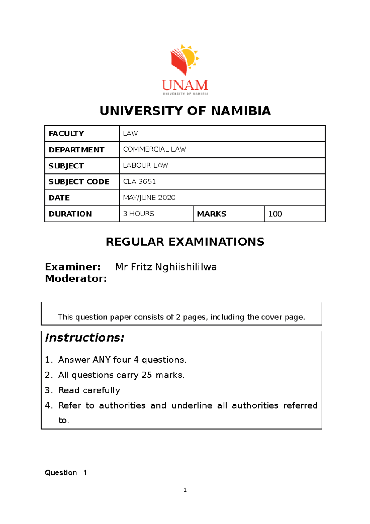 Labour Regular - OLD PAPER - UNIVERSITY OF NAMIBIA FACULTY LAW ...