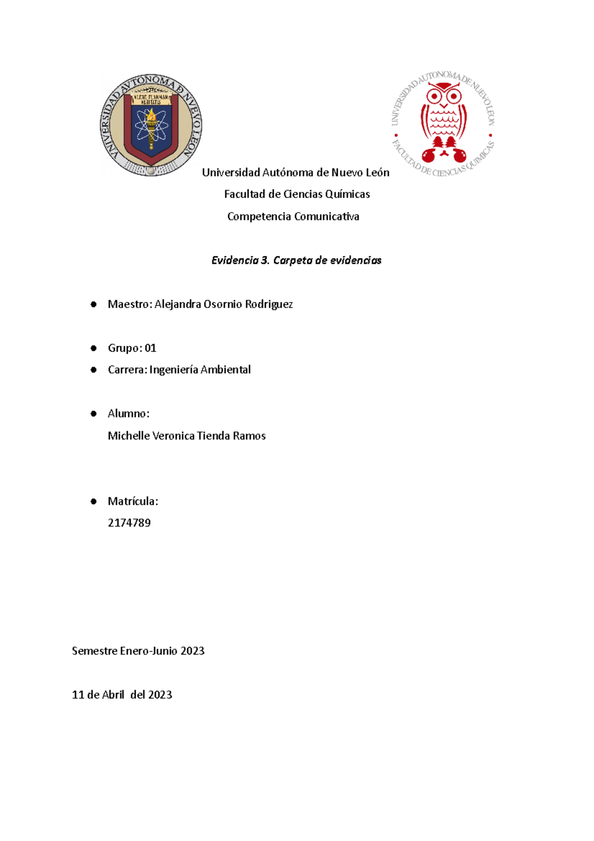 Evidencia E3 - Universidad Autónoma de Nuevo León Facultad de Ciencias ...