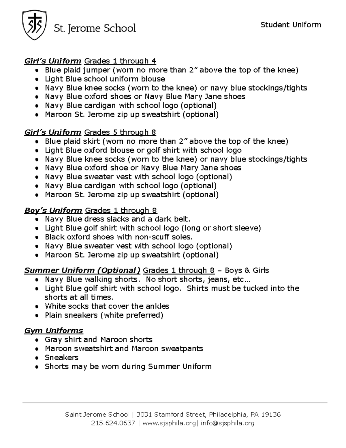 Uniform Policy 2022-2023 - Student Uniform Girl’s Uniform Grades 1 ...