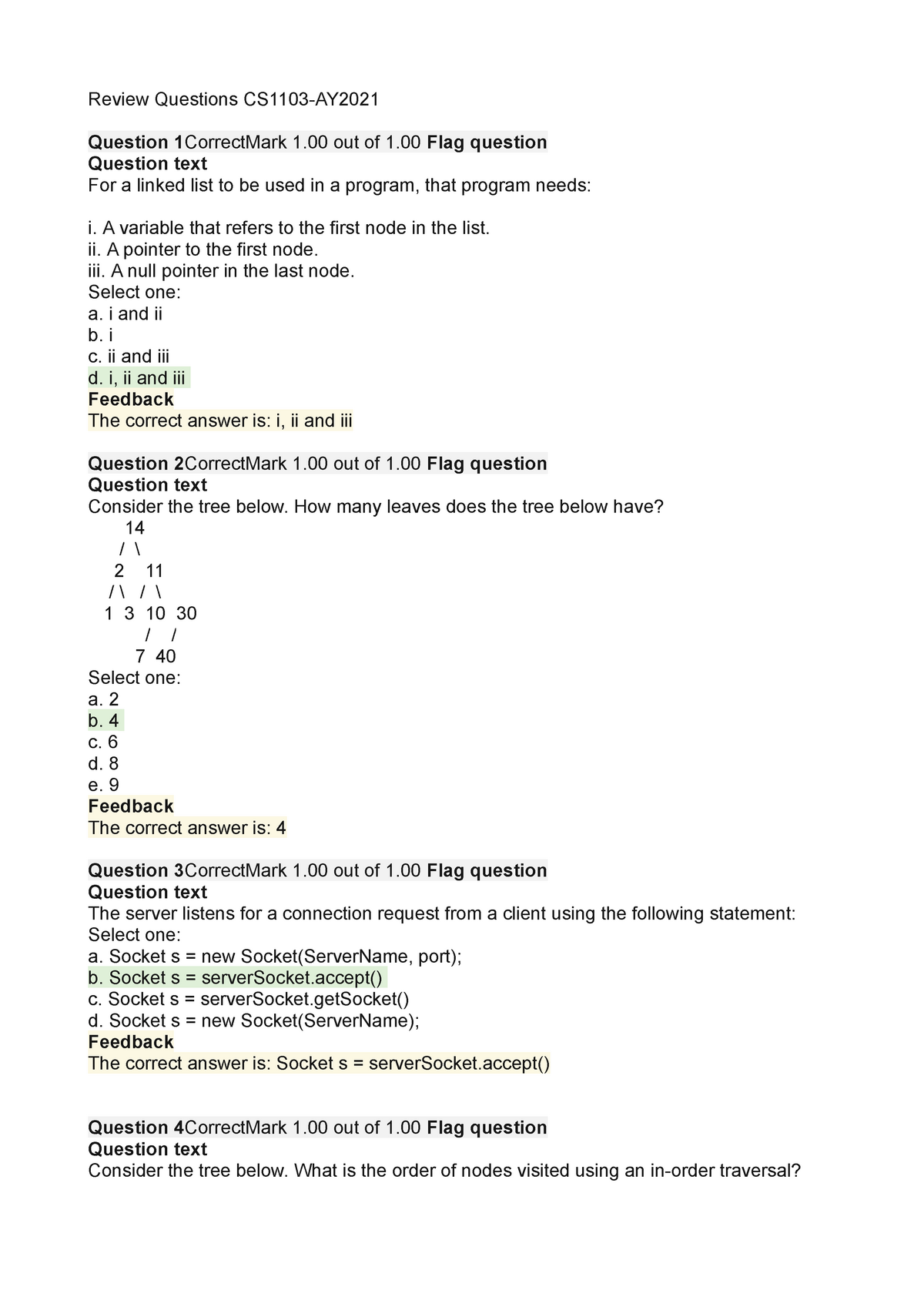 Review Quiz Questions (Day1 - 4) CS1103-AY2021 - Review Questions ...