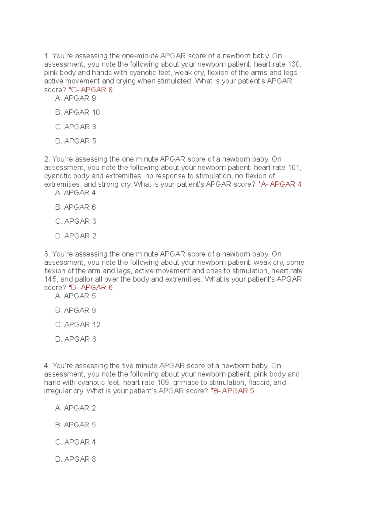 Apgar-Scenario- Exercises Pediatric Department Nursing - You’re ...