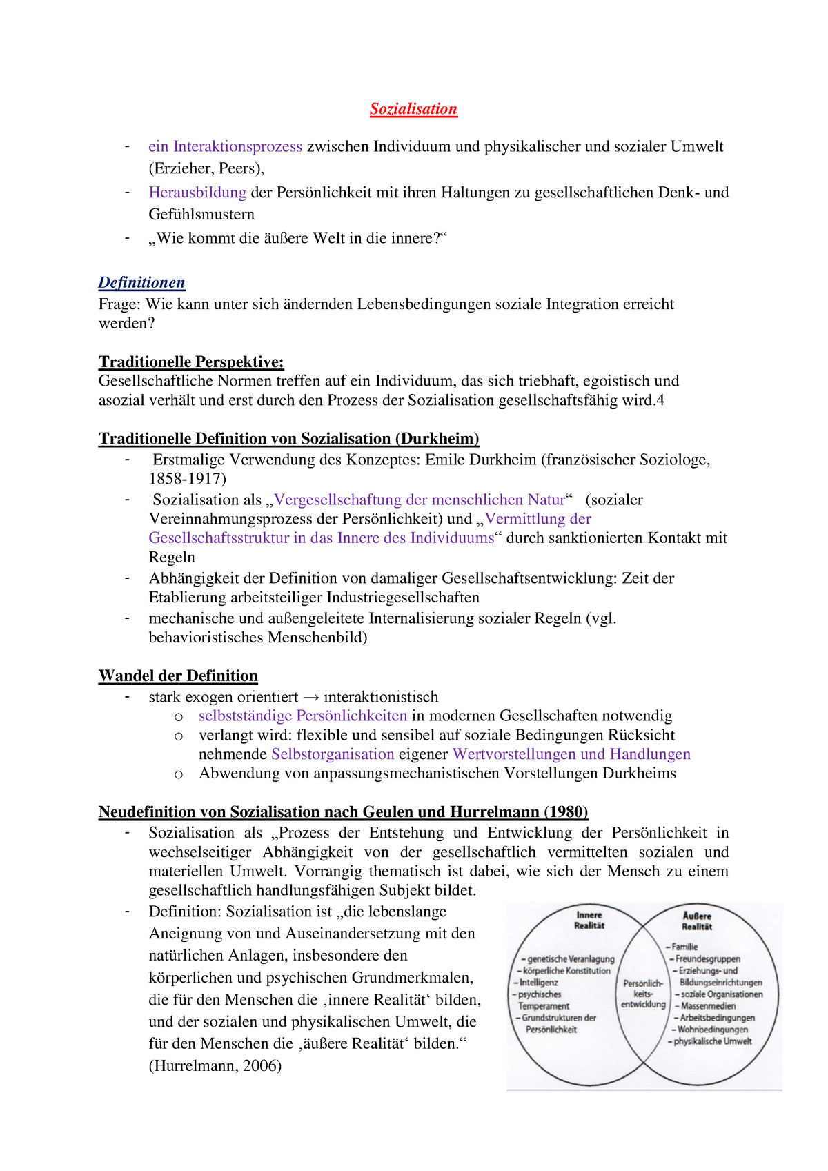 Sozialisation - Zusammenfassung - Sozialisation Ein Interaktionsprozess ...