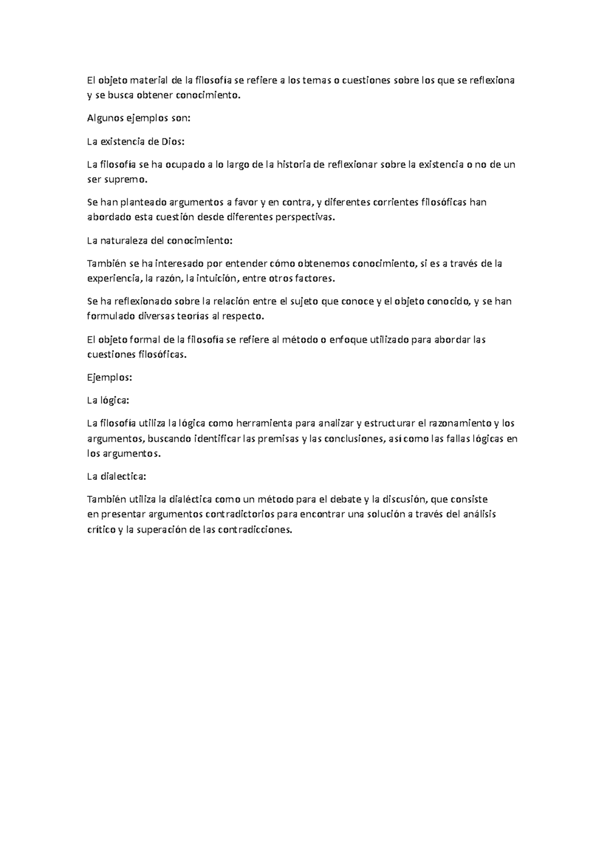 El objeto material y formal de