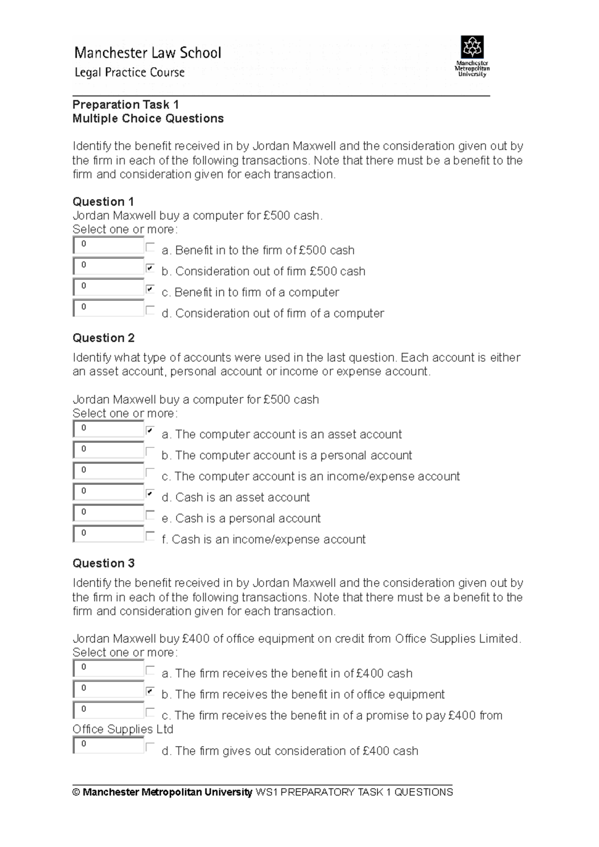 Week 1 Task 1 solicitor accounts Preparation Task 1 Multiple