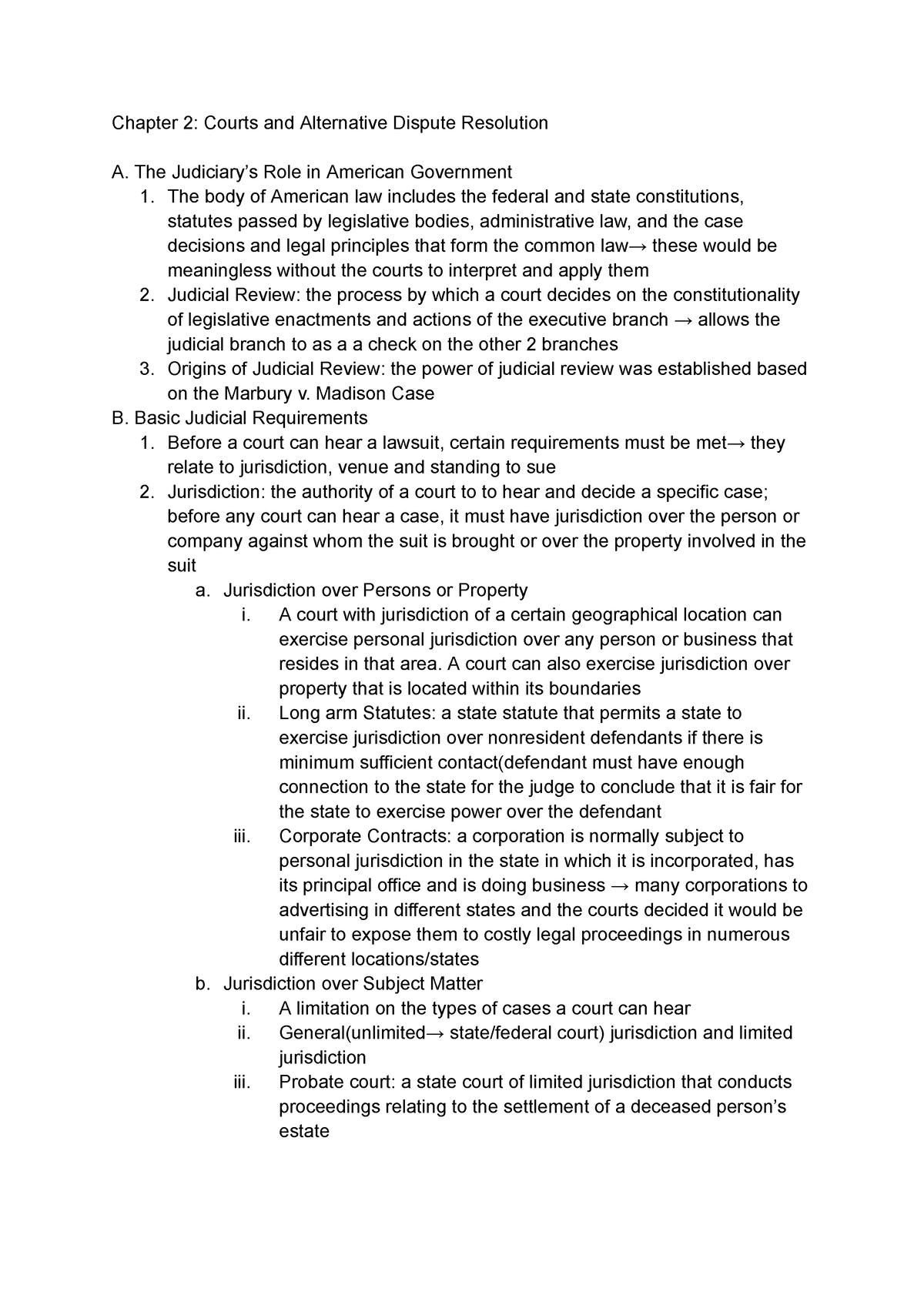 Business Law Chapter 2 - Chapter 2: Courts And Alternative Dispute ...